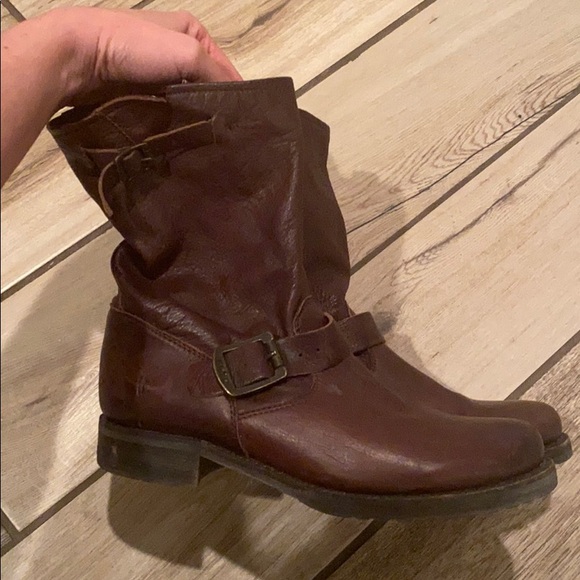 FRYE Veronica Short Mid Calf Boots - Dark Brown - Picture 2 of 7